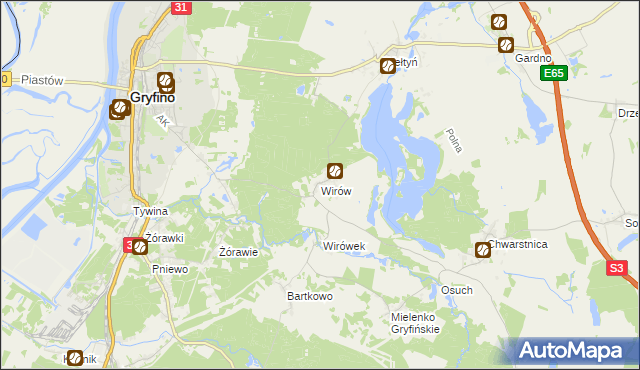 mapa Wirów gmina Gryfino, Wirów gmina Gryfino na mapie Targeo