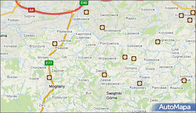 mapa Wrząsowice, Wrząsowice na mapie Targeo