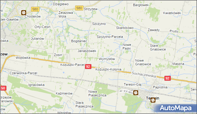 mapa Wymysłów gmina Sochaczew, Wymysłów gmina Sochaczew na mapie Targeo