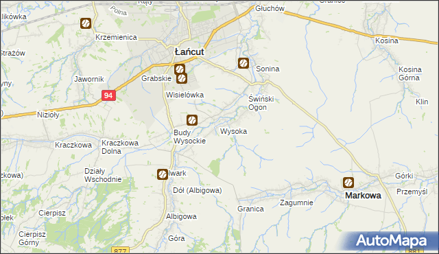 mapa Wysoka gmina Łańcut, Wysoka gmina Łańcut na mapie Targeo