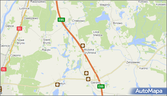 mapa Wysoka Gryfińska, Wysoka Gryfińska na mapie Targeo