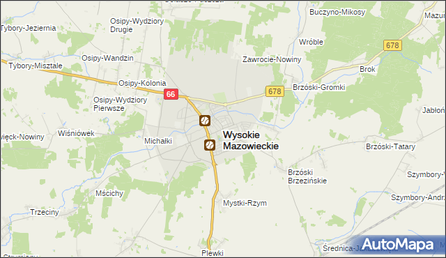 mapa Wysokie Mazowieckie, Wysokie Mazowieckie na mapie Targeo