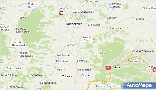 mapa Zaburze gmina Radecznica, Zaburze gmina Radecznica na mapie Targeo