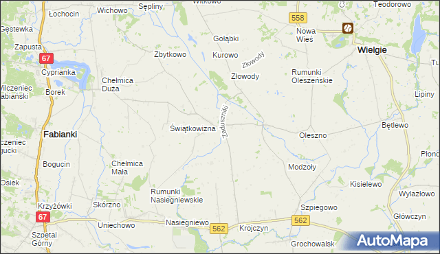 mapa Zaduszniki gmina Wielgie, Zaduszniki gmina Wielgie na mapie Targeo