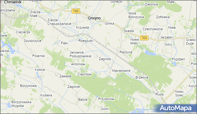 mapa Zagrody gmina Gnojno, Zagrody gmina Gnojno na mapie Targeo