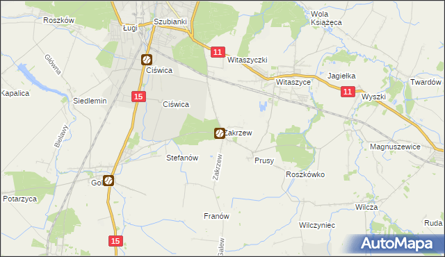 mapa Zakrzew gmina Jarocin, Zakrzew gmina Jarocin na mapie Targeo