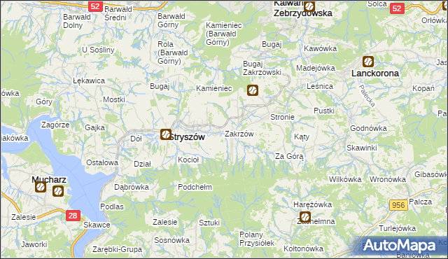 mapa Zakrzów gmina Stryszów, Zakrzów gmina Stryszów na mapie Targeo