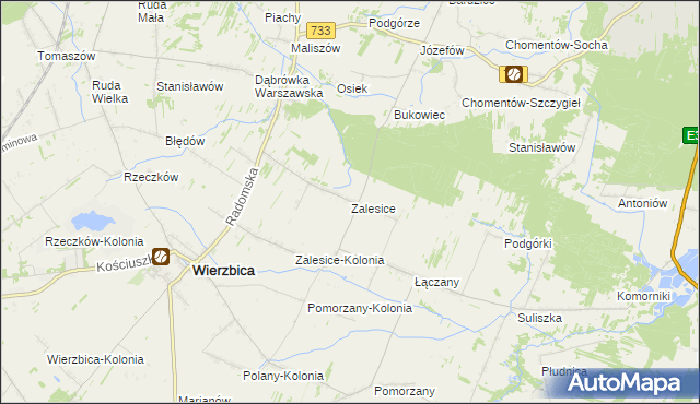 mapa Zalesice gmina Wierzbica, Zalesice gmina Wierzbica na mapie Targeo