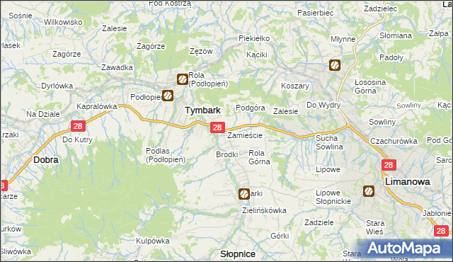mapa Zamieście gmina Tymbark, Zamieście gmina Tymbark na mapie Targeo