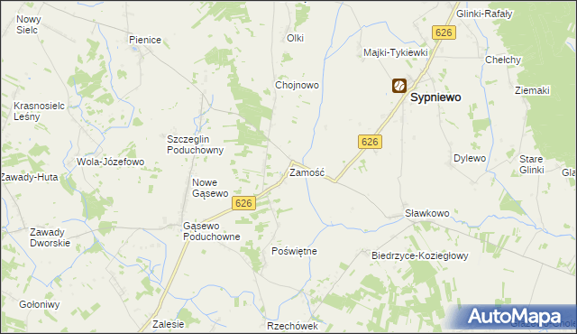 mapa Zamość gmina Sypniewo, Zamość gmina Sypniewo na mapie Targeo