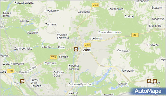 mapa Żarki powiat myszkowski, Żarki powiat myszkowski na mapie Targeo