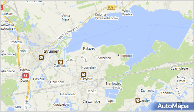 mapa Zarzecze gmina Chybie, Zarzecze gmina Chybie na mapie Targeo