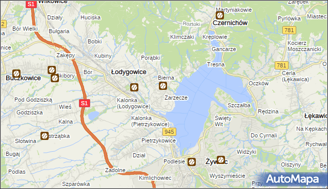 mapa Zarzecze gmina Łodygowice, Zarzecze gmina Łodygowice na mapie Targeo