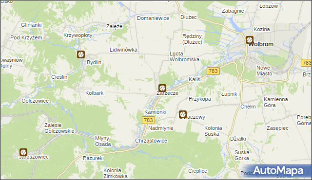 mapa Zarzecze gmina Wolbrom, Zarzecze gmina Wolbrom na mapie Targeo