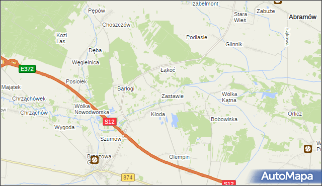 mapa Zastawie gmina Kurów, Zastawie gmina Kurów na mapie Targeo