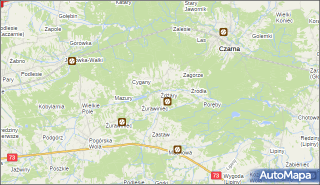 mapa Żdżary gmina Czarna, Żdżary gmina Czarna na mapie Targeo