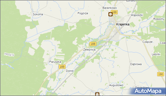 mapa Żeleźnica gmina Krajenka, Żeleźnica gmina Krajenka na mapie Targeo