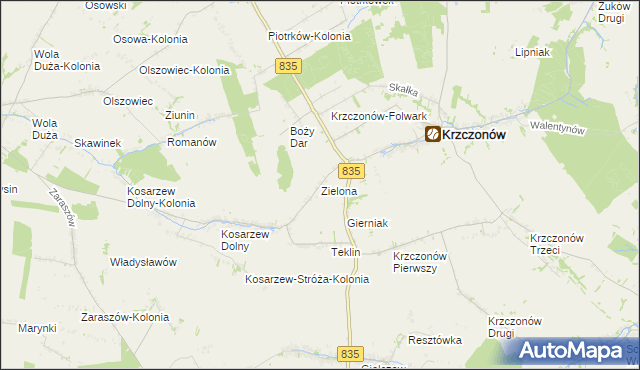 mapa Zielona gmina Krzczonów, Zielona gmina Krzczonów na mapie Targeo