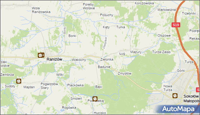 mapa Zielonka gmina Raniżów, Zielonka gmina Raniżów na mapie Targeo