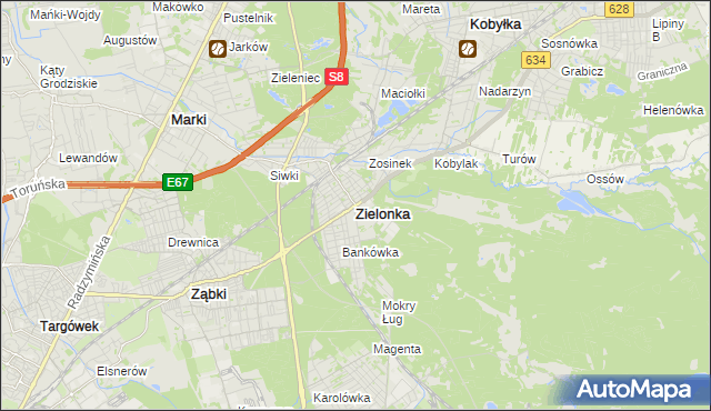 mapa Zielonka powiat wołomiński, Zielonka powiat wołomiński na mapie Targeo