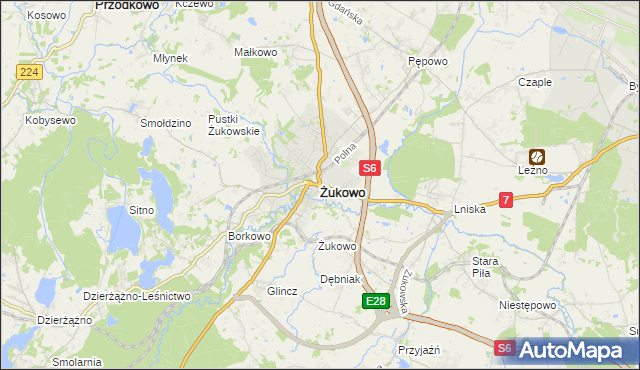 mapa Żukowo powiat kartuski, Żukowo powiat kartuski na mapie Targeo