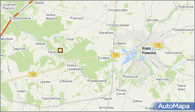 mapa Żurawia gmina Biała Rawska, Żurawia gmina Biała Rawska na mapie Targeo