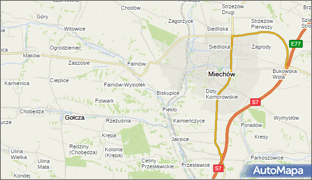 mapa Biskupice gmina Miechów, Biskupice gmina Miechów na mapie Targeo