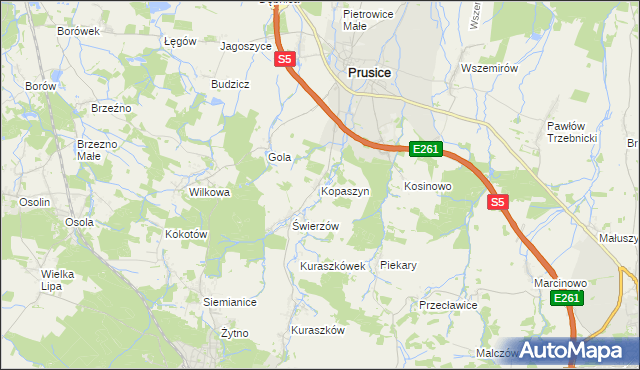 mapa Kopaszyn gmina Prusice, Kopaszyn gmina Prusice na mapie Targeo