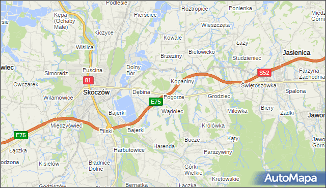 mapa Pogórze gmina Skoczów, Pogórze gmina Skoczów na mapie Targeo