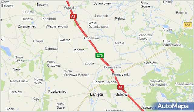 mapa Anielin gmina Łanięta, Anielin gmina Łanięta na mapie Targeo