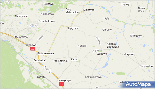 mapa Kuźniki gmina Obrowo, Kuźniki gmina Obrowo na mapie Targeo