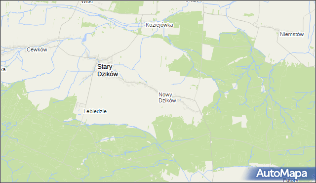 mapa Nowy Dzików, Nowy Dzików na mapie Targeo