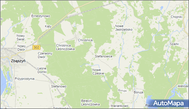 mapa Stefanowice gmina Zbąszyń, Stefanowice gmina Zbąszyń na mapie Targeo