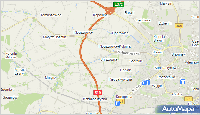 mapa Uniszowice, Uniszowice na mapie Targeo