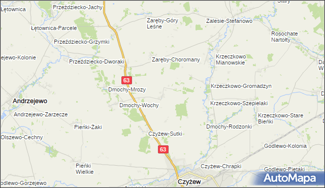 mapa Zaręby-Bindugi, Zaręby-Bindugi na mapie Targeo