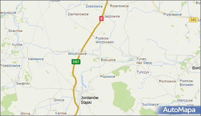 mapa Biskupice gmina Jordanów Śląski, Biskupice gmina Jordanów Śląski na mapie Targeo