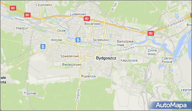 mapa Bydgoszczy, Bydgoszcz na mapie Targeo