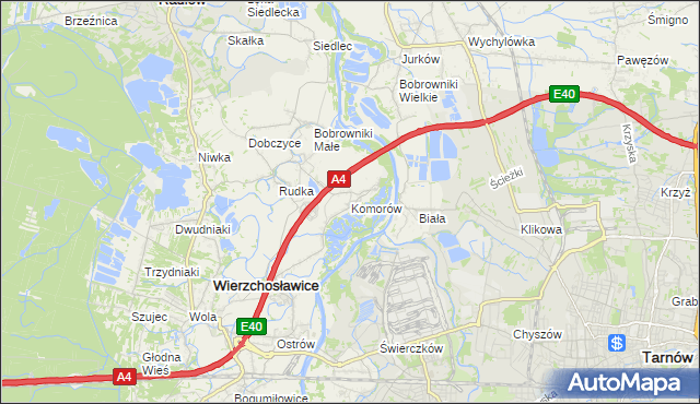 mapa Komorów gmina Wierzchosławice, Komorów gmina Wierzchosławice na mapie Targeo