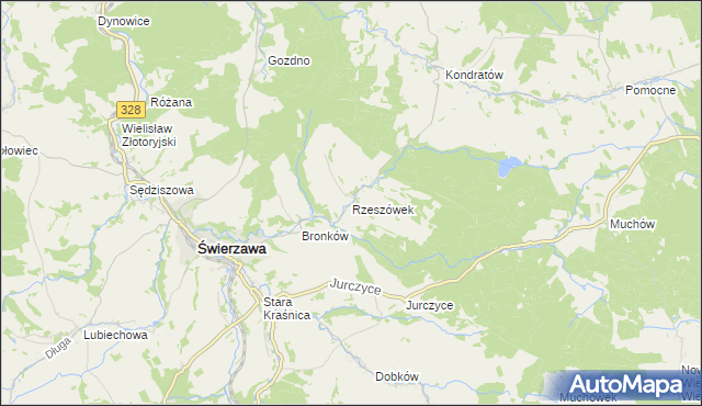 mapa Rzeszówek gmina Świerzawa, Rzeszówek gmina Świerzawa na mapie Targeo