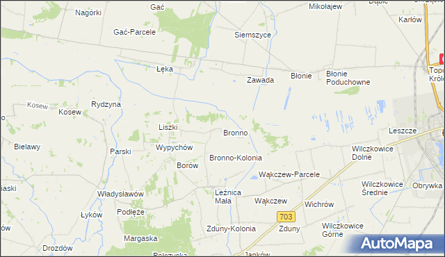 mapa Bronno gmina Łęczyca, Bronno gmina Łęczyca na mapie Targeo
