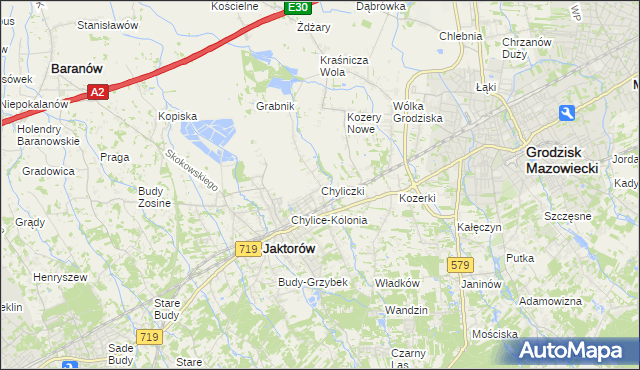 mapa Chyliczki gmina Jaktorów, Chyliczki gmina Jaktorów na mapie Targeo