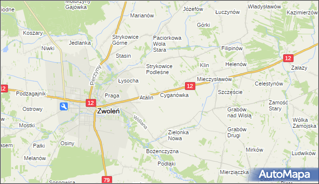 mapa Cyganówka gmina Zwoleń, Cyganówka gmina Zwoleń na mapie Targeo