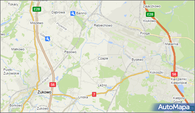 mapa Czaple gmina Żukowo, Czaple gmina Żukowo na mapie Targeo