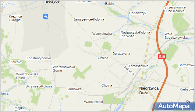 mapa Czółna gmina Niedrzwica Duża, Czółna gmina Niedrzwica Duża na mapie Targeo