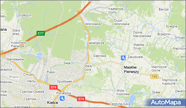 mapa Dąbrowa gmina Masłów, Dąbrowa gmina Masłów na mapie Targeo