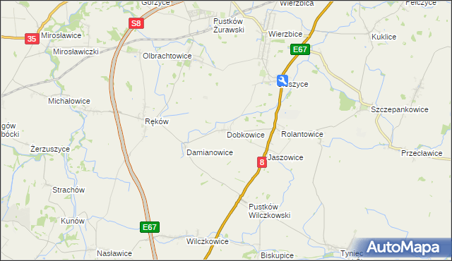 mapa Dobkowice gmina Kobierzyce, Dobkowice gmina Kobierzyce na mapie Targeo