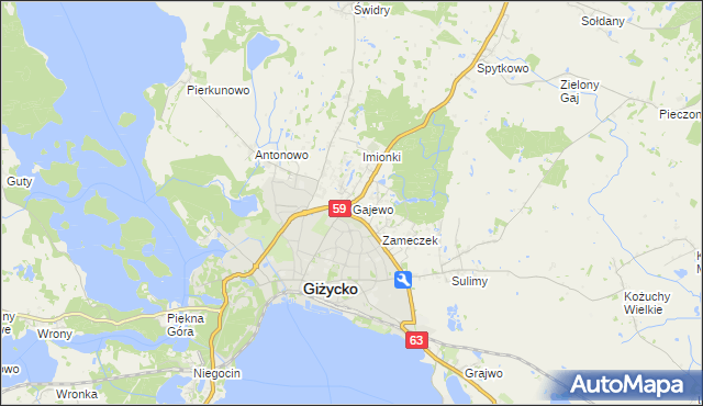 mapa Gajewo gmina Giżycko, Gajewo gmina Giżycko na mapie Targeo