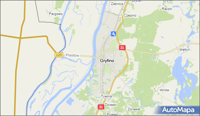 mapa Gryfino, Gryfino na mapie Targeo