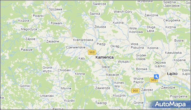 mapa Kamienica powiat limanowski, Kamienica powiat limanowski na mapie Targeo