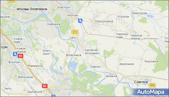 mapa Kamieniec Wrocławski, Kamieniec Wrocławski na mapie Targeo